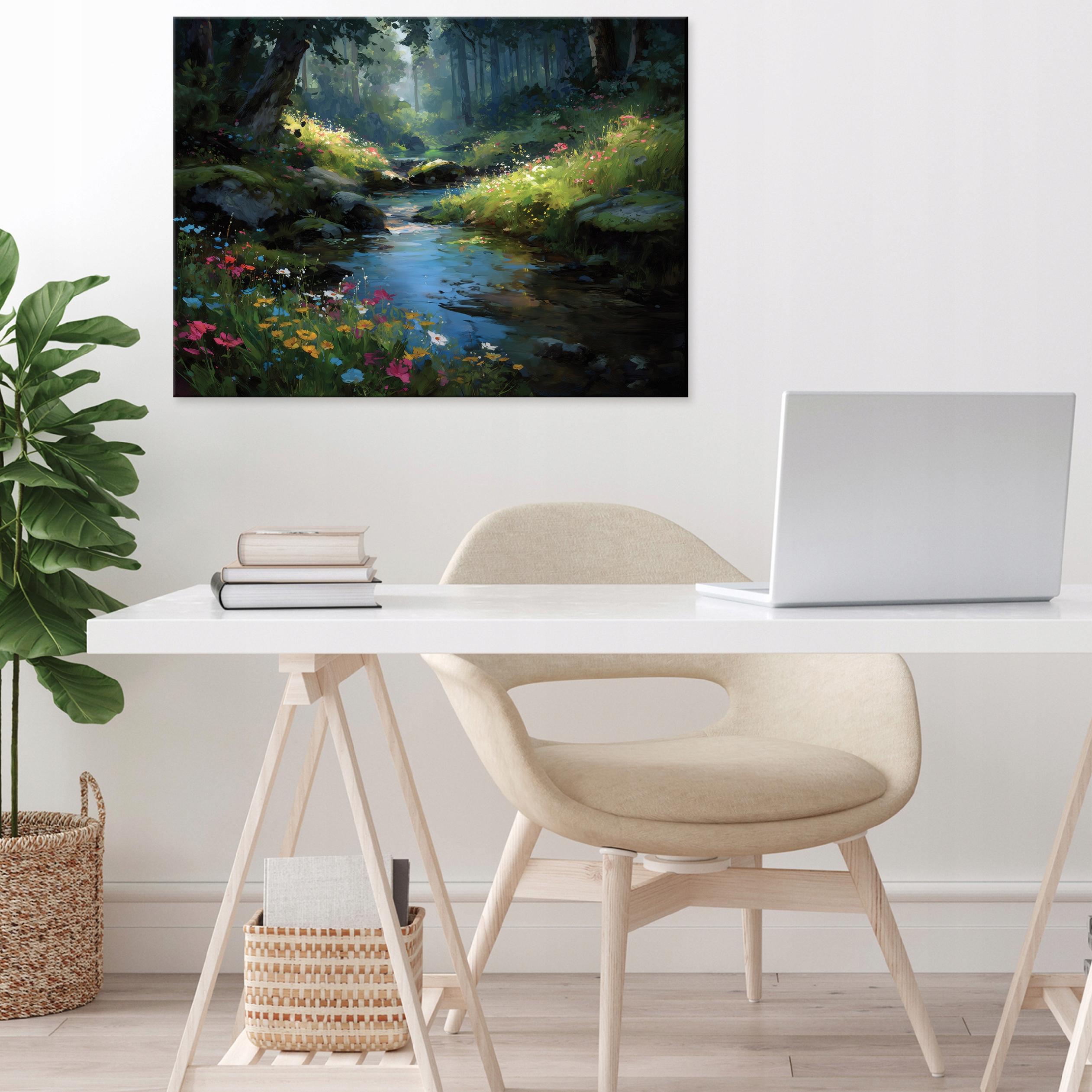 Painting of a forest landscape with a river for a bedroom or living room on canvas, 60x40