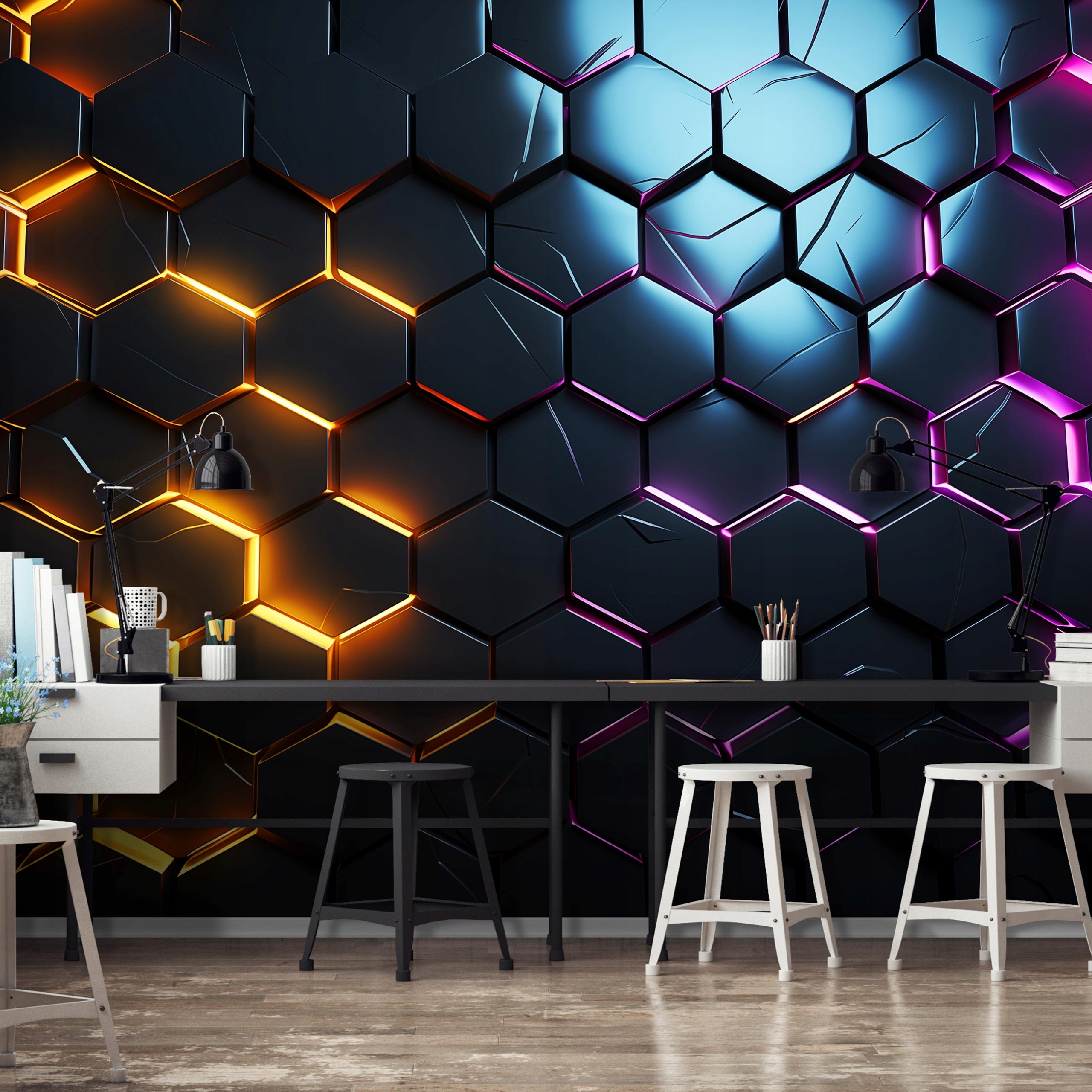 3D hexagon wall mural for boys, wallpaper 150x105 15054