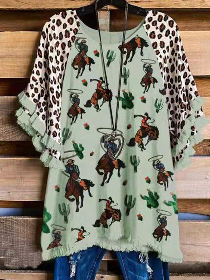 Women's Round Neck Short Sleeve Printed Temperament Loose T-shirt