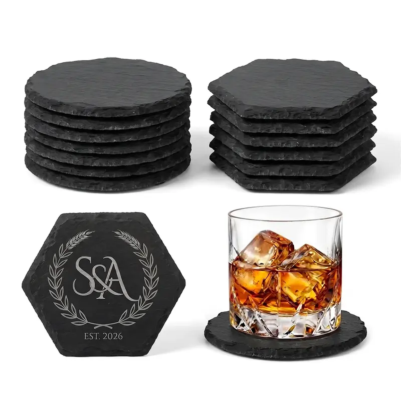 12PCS 4" Sturdy Black Slate Coasters for Laser Engraving, Blank DIY Crafter Stones, Custom Gift Options with Scratch-Resistant Bottoms
