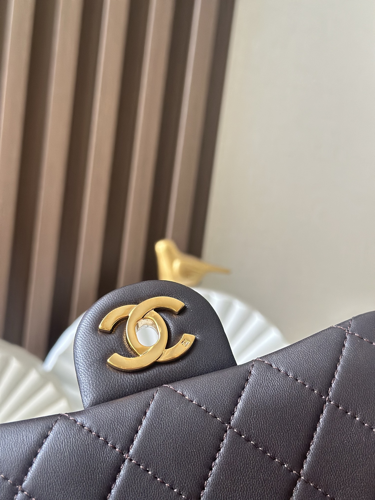 Mini Classic Flap in Dark Brown Quilted Lambskin with Gold-Tone Hardware - Mocuir