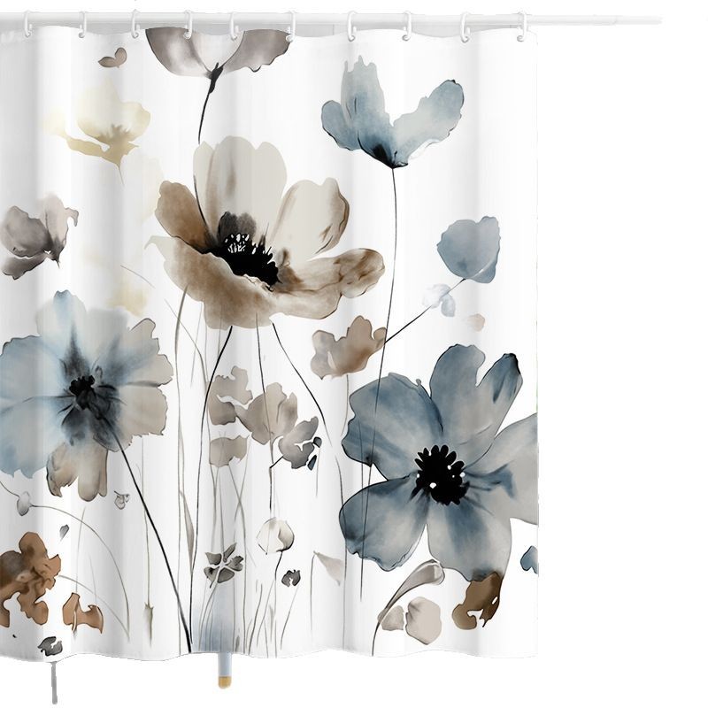 Digital printing watercolor ink flower simple geometric shower curtain waterproof and moisture-proof sanitary interval