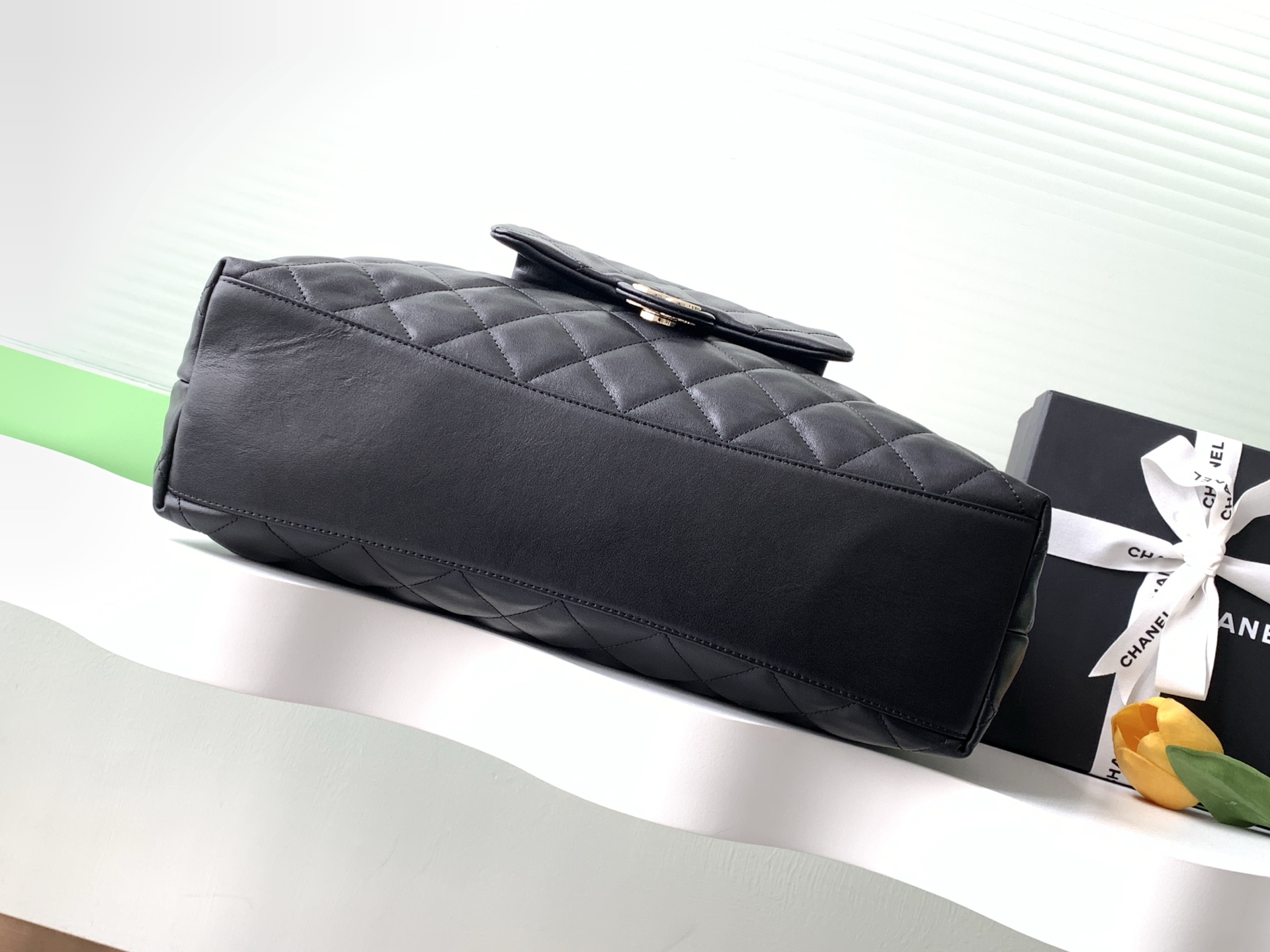 Large Hobo Travel Bag in Black Quilted Calfskin with Light Gold-Tone Hardware - Mocuir