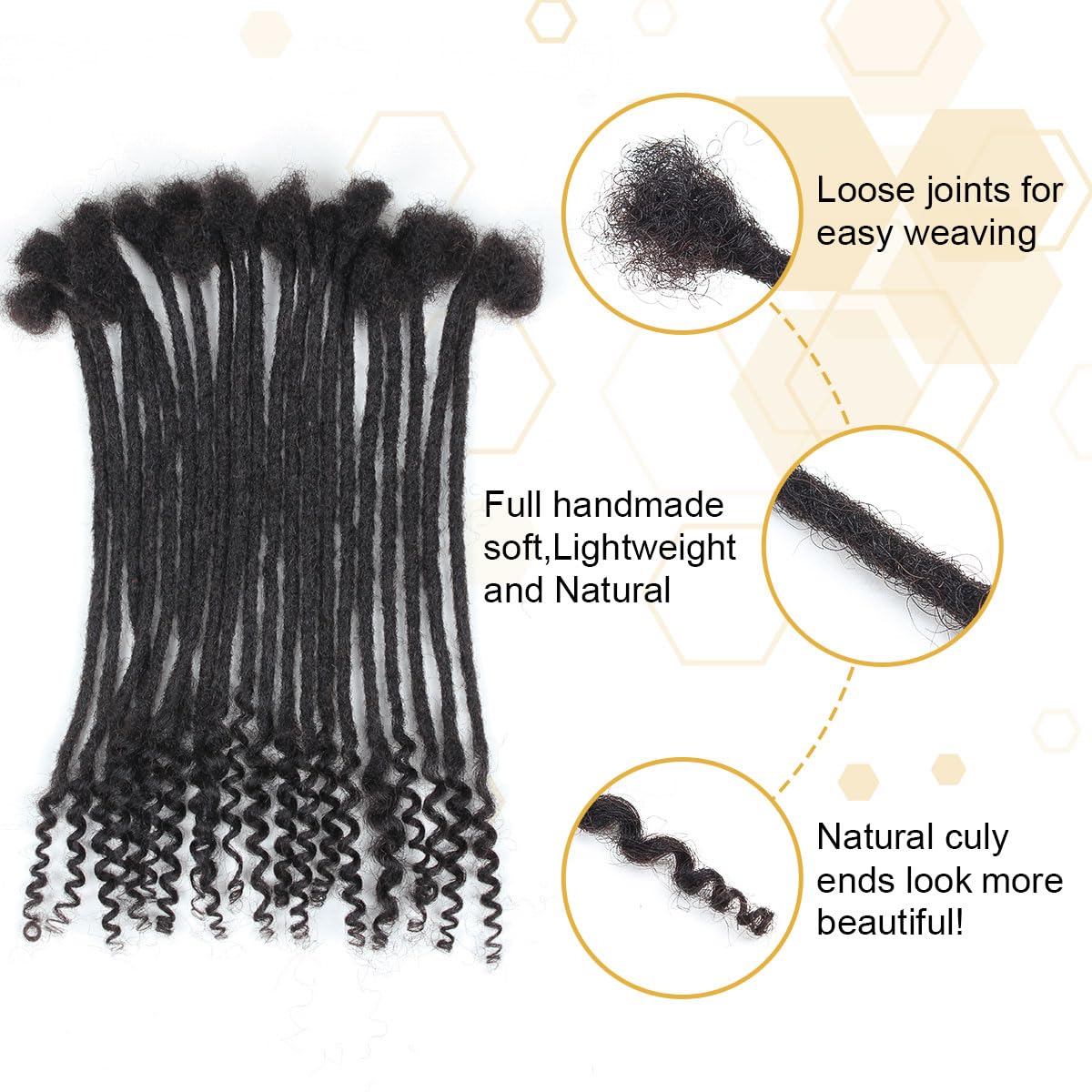 Loc Extensions Human Hair Curly Ends 0.4cm Width 10 inch 30 Strands Dreadlock Extensions,100% Permanent Human Hair Dreads Natural Black
