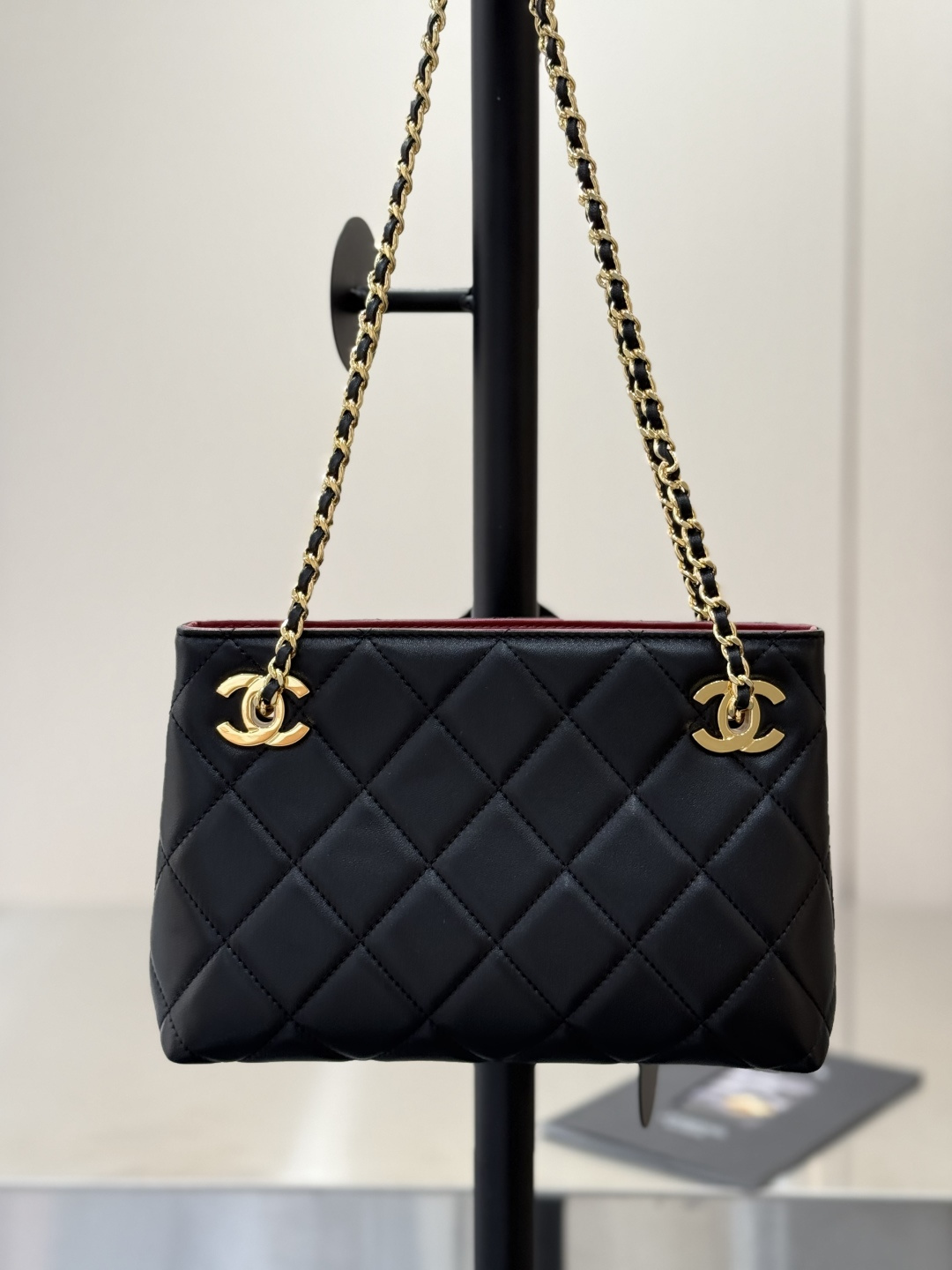 26C Black Quilted Lambskin Double CC Chain Tote Bag with Gold Hardware - Mocuir