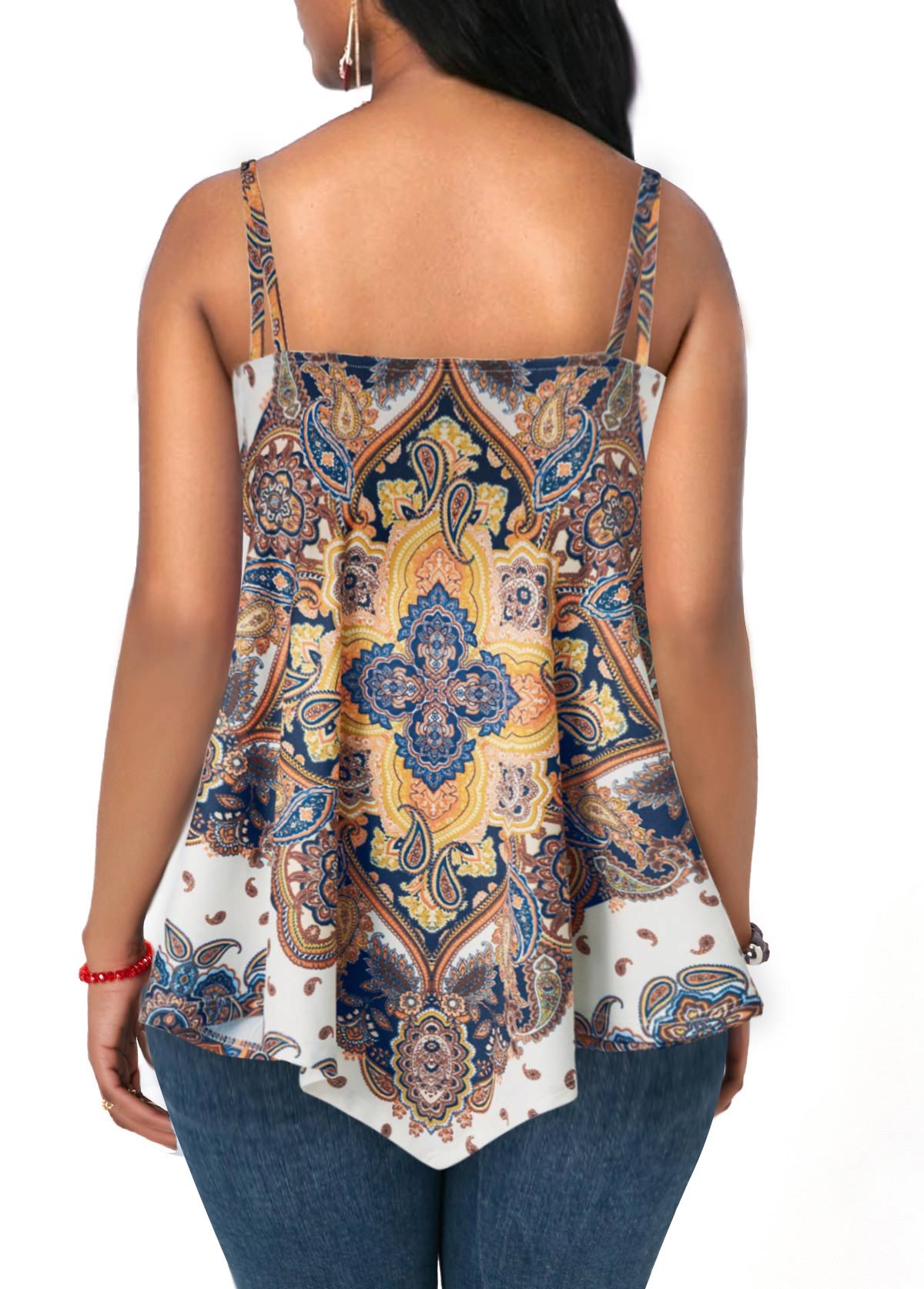 Double Straps Tribal Print Asymmetric Hem Tank Top