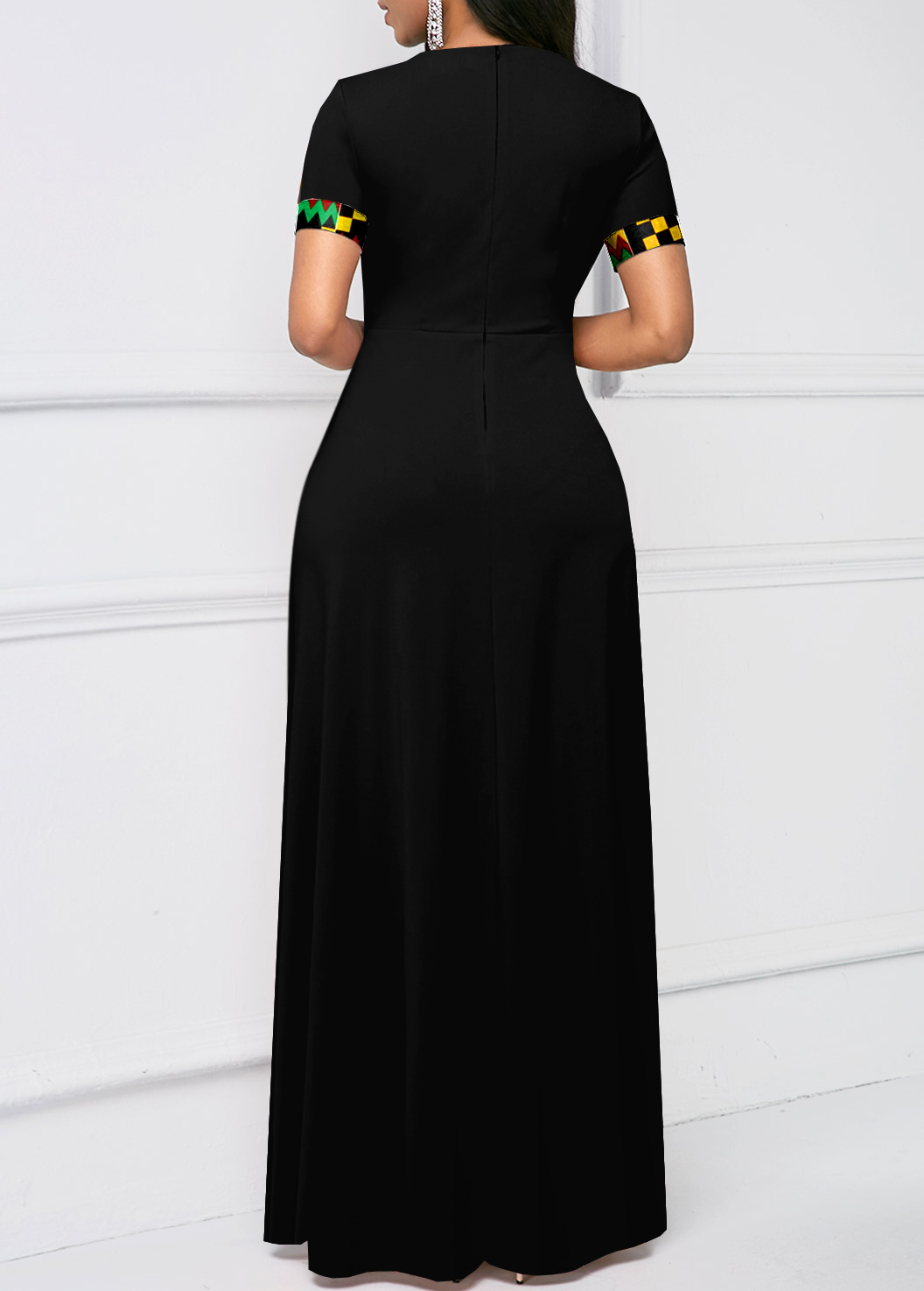 Short Sleeve Tribal Print Keyhole Neck Dress