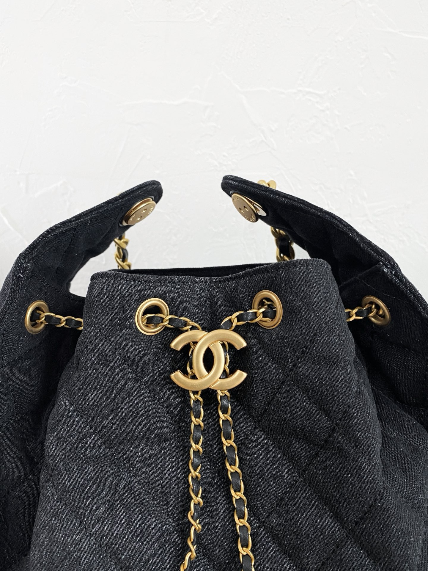 25C Small Hobo Bag in Black Washed Denim with Antique Gold Hardware (Model AS5293) - Mocuir