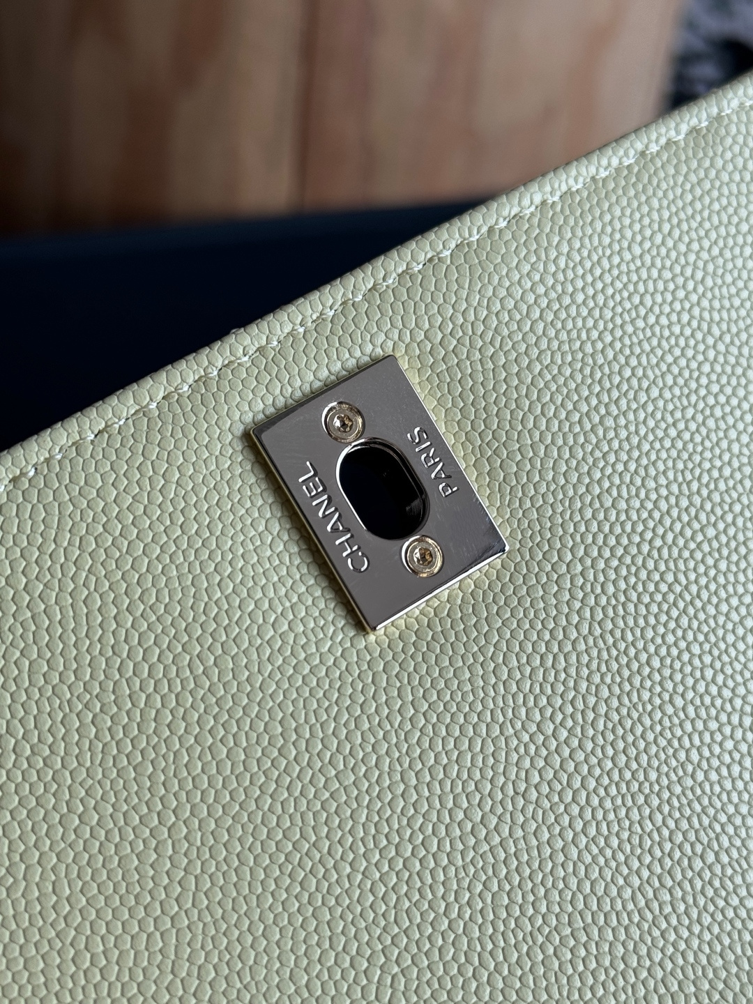 Small Coco Handle Flap Bag in Yellow Quilted Caviar Leather with Light Gold-Tone Hardware - Mocuir