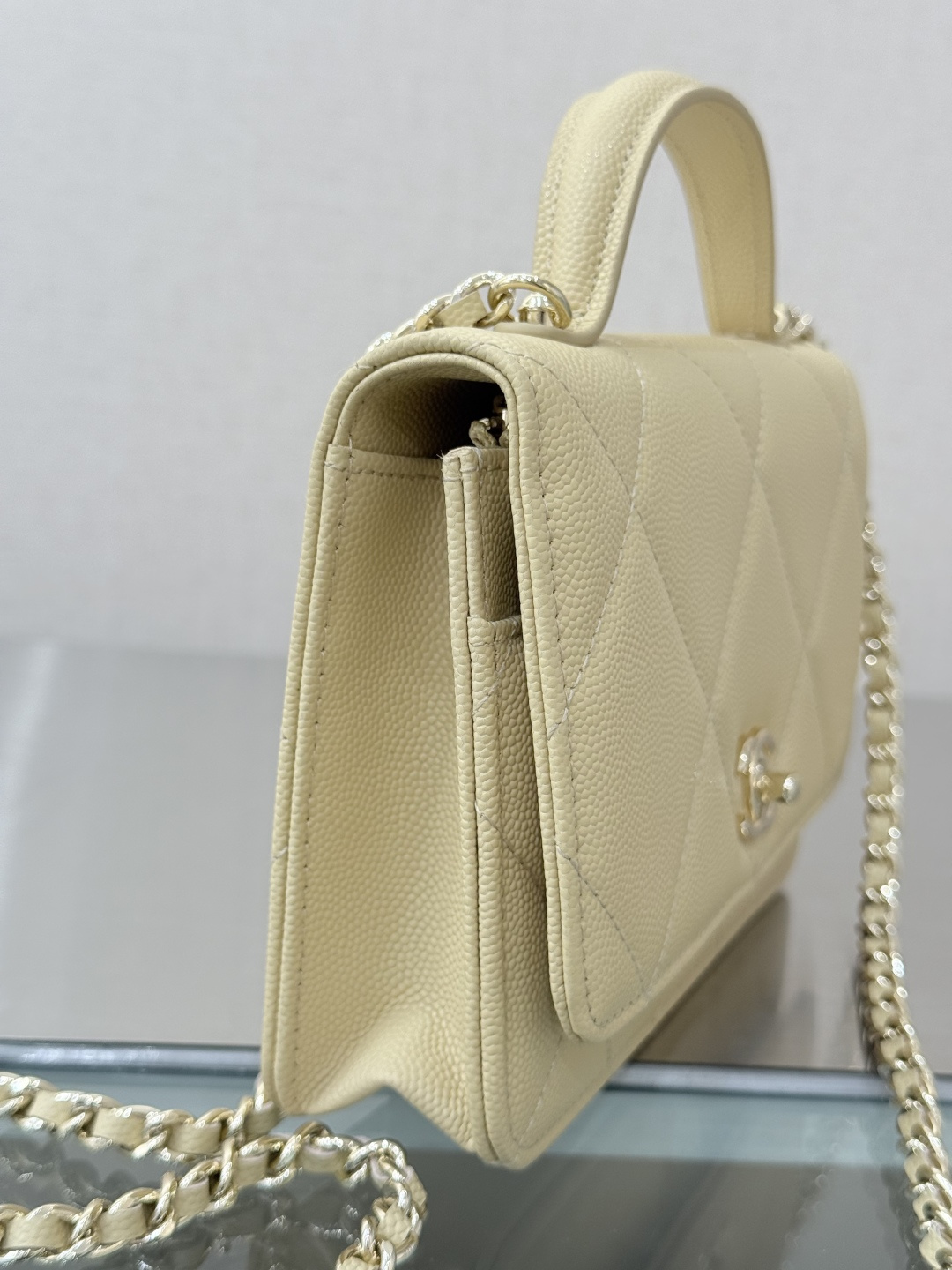 Classic Wallet On Chain with Top Handle（Light Khaki） - Mocuir