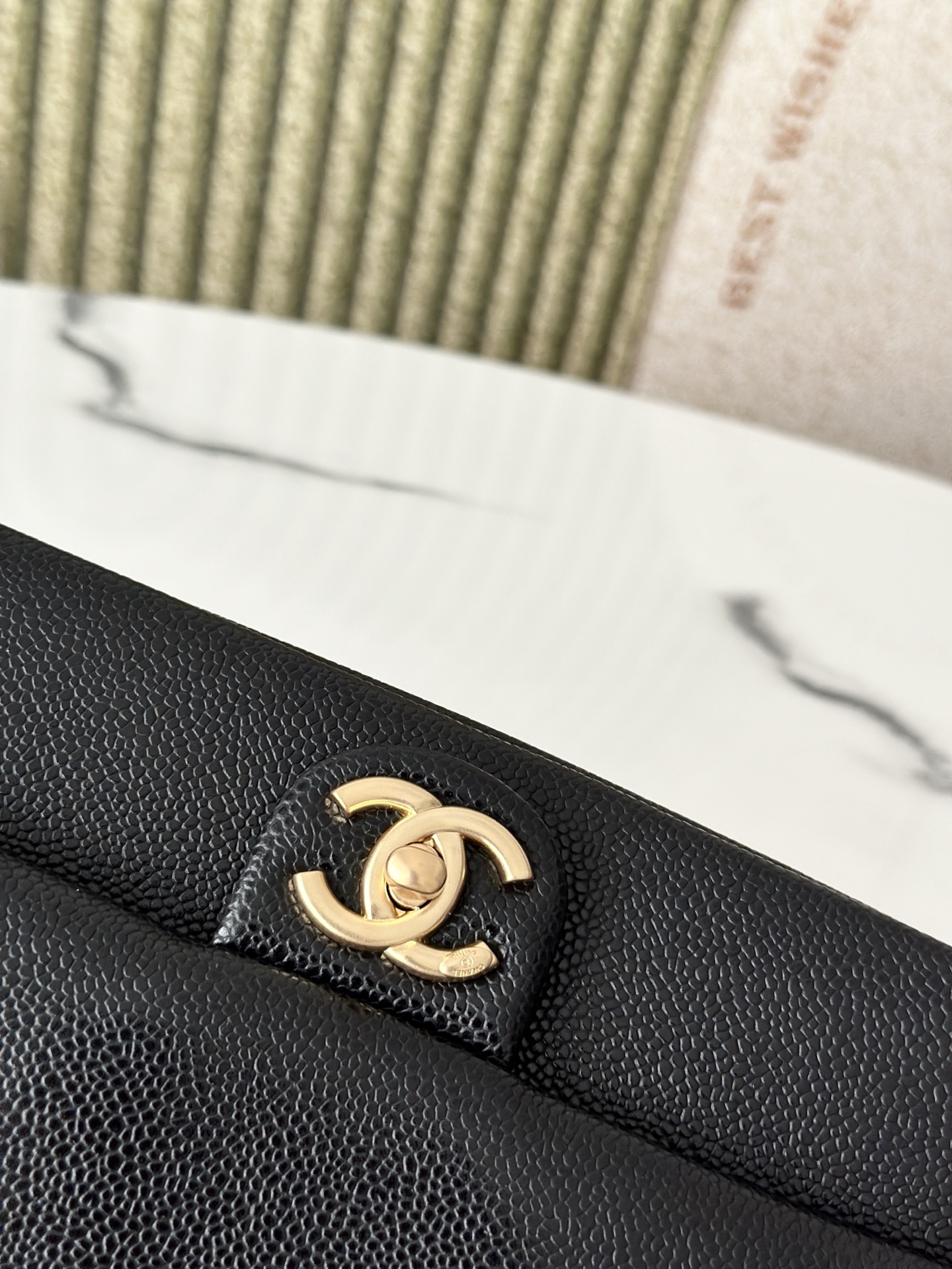 24K Black Caviar Quilted Medium Classic Flap Bag with Gold Hardware and CC Charms - Mocuir