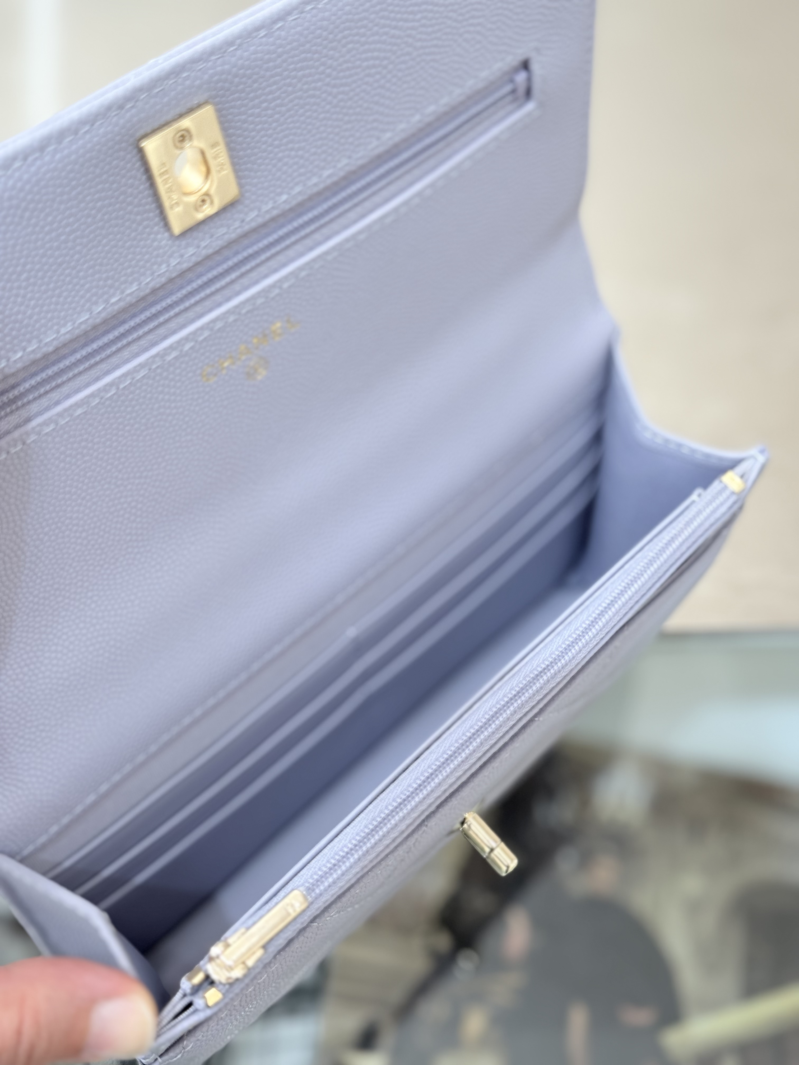 Classic Wallet On Chain with Top Handle（Gray-Blue） - Mocuir