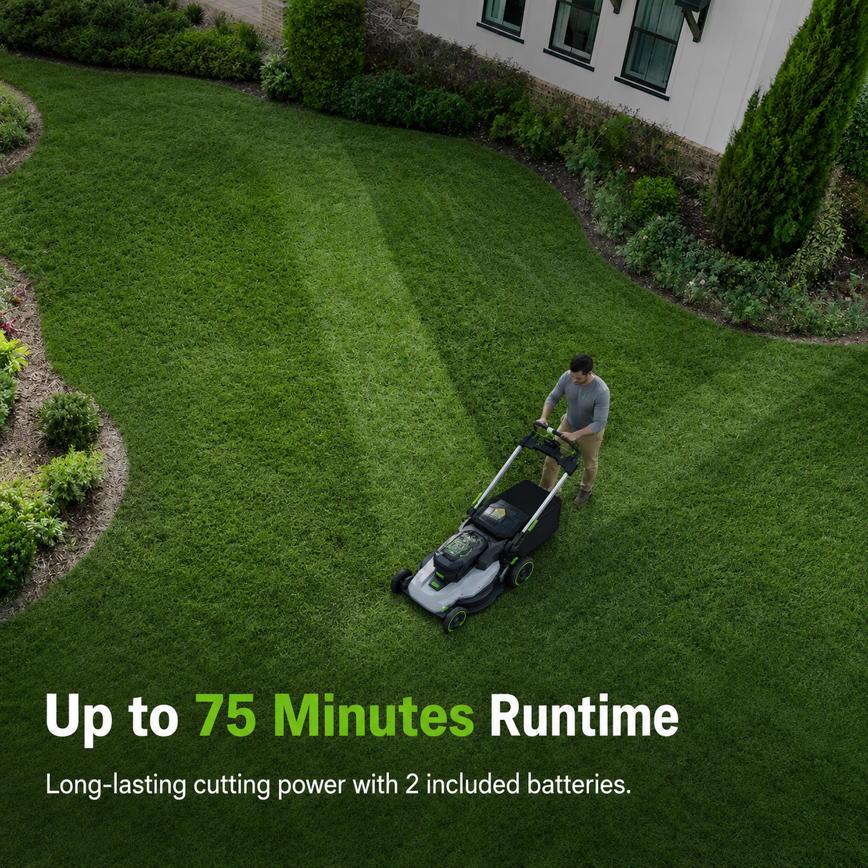 cordless lawn mower up to 75 minutes runtime