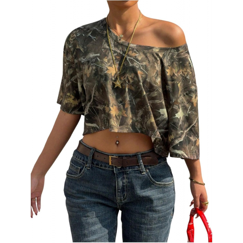 Women's Y2k Camo Print Off The Shoulder