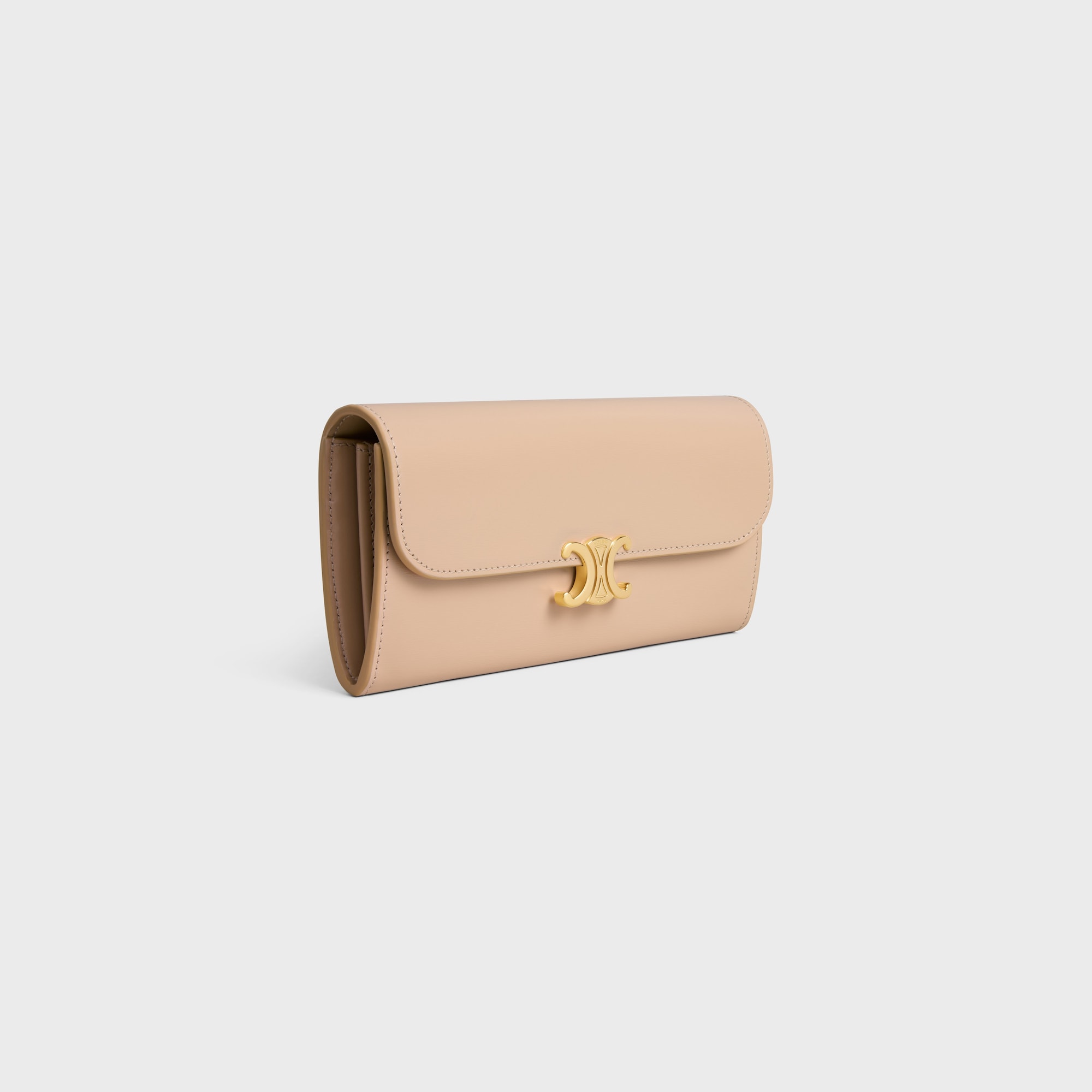 LARGE WALLET TRIOMPHE IN SHINY CALFSKIN OAT BEIGE