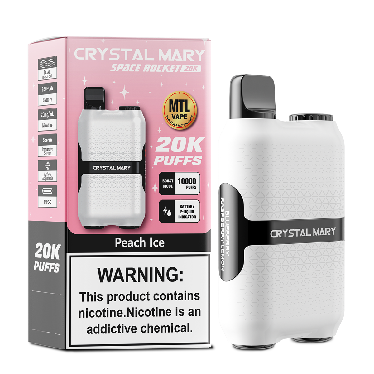（3 pieces）CRYSTAL MARY 20000 20K Puffs Vape Dual Mesh LED Display Disposable Vape EU Warehouse