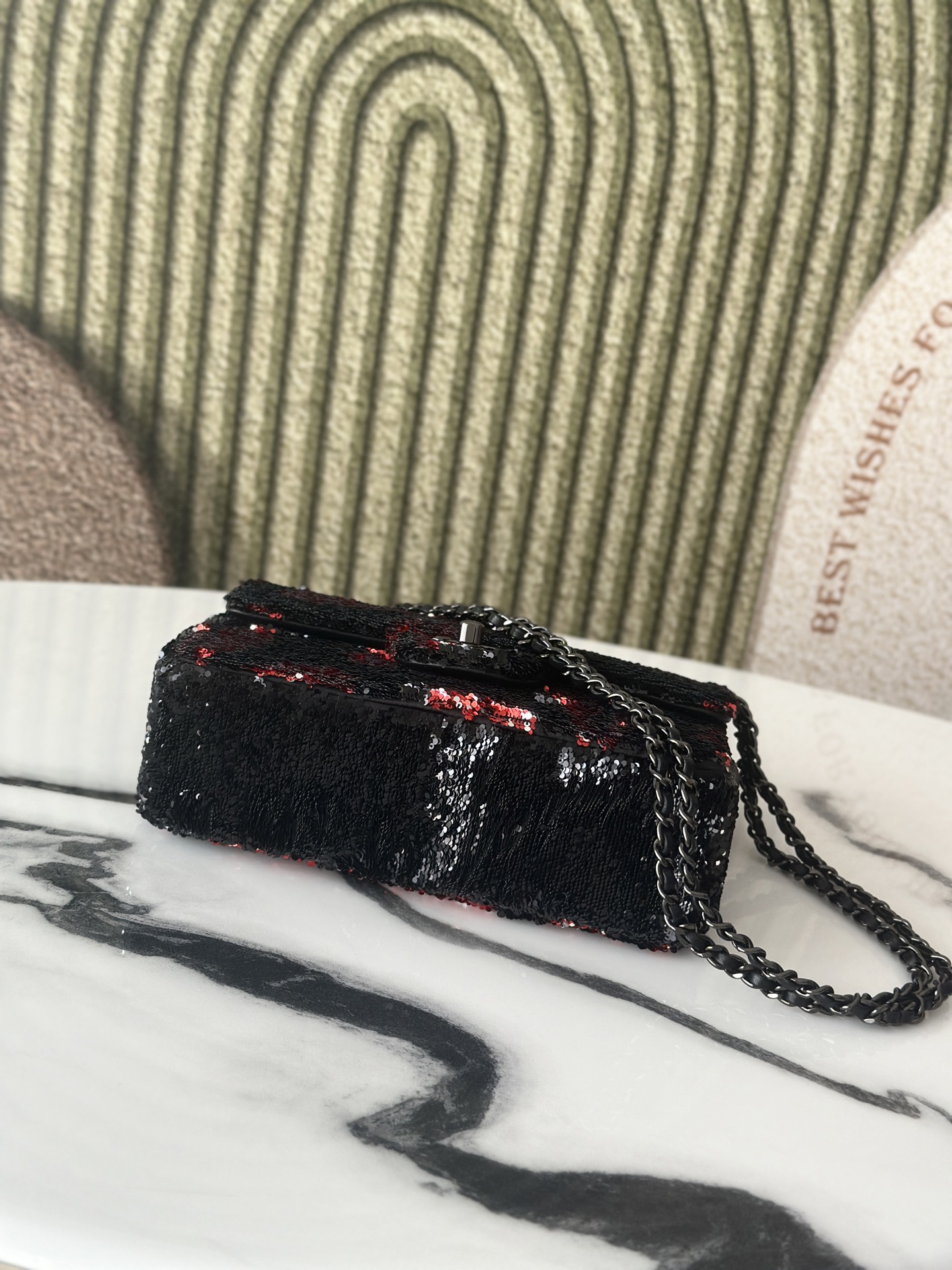 Limited Edition Red & Black Sequin Classic Flap Bag with Gunmetal Hardware - Mocuir