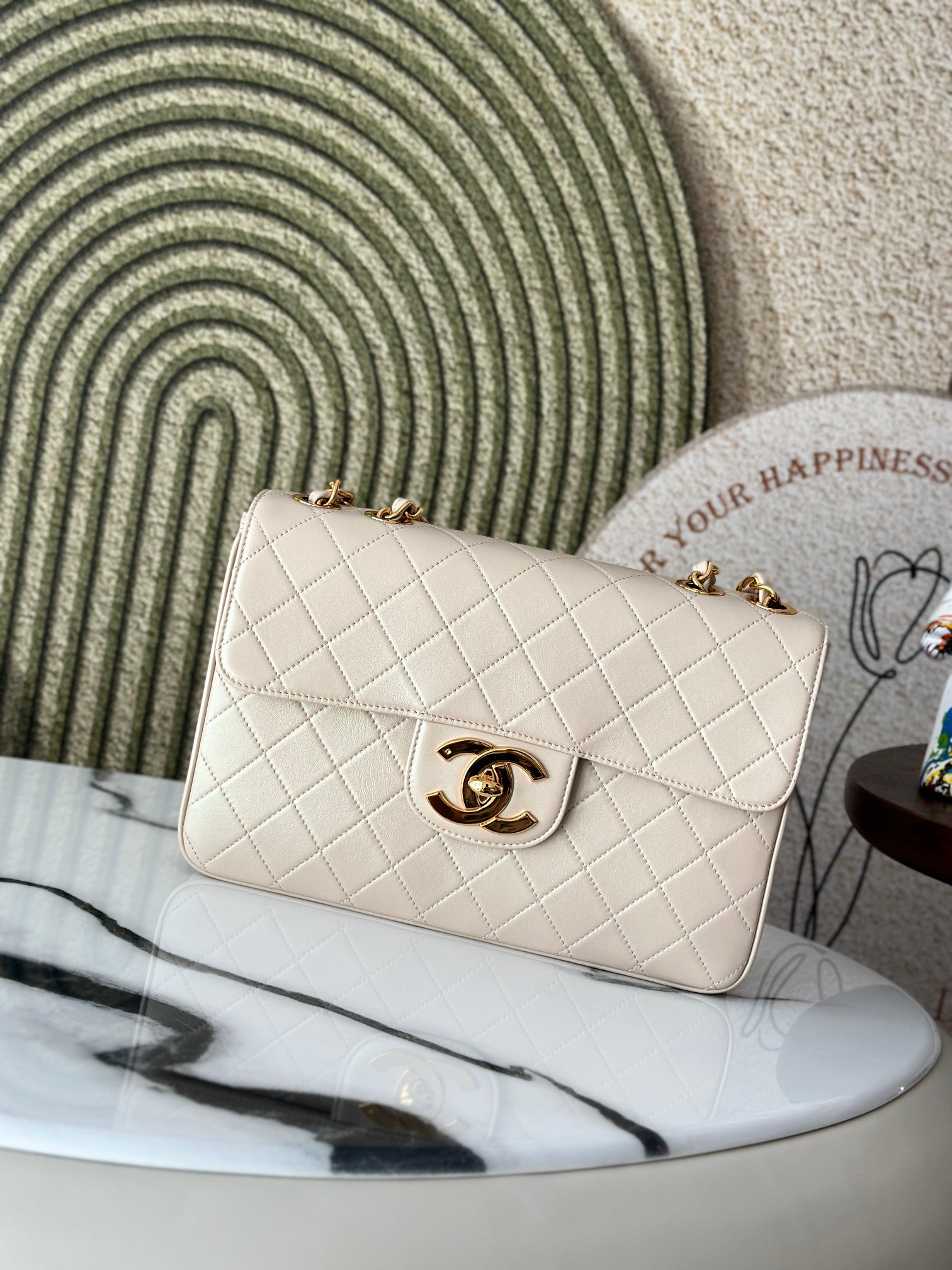 Classic Flap Maxi Jumbo in IvoryCream Quilted Lambskin with Light Gold Hardware - Mocuir