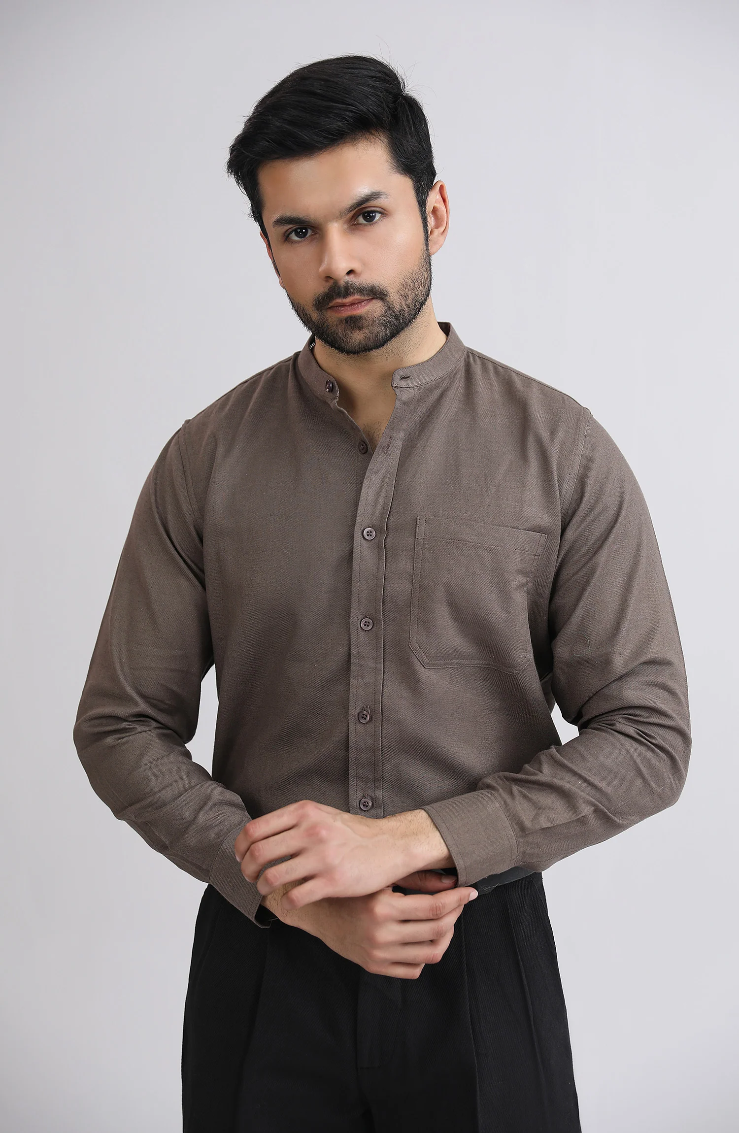 Band Collar Shirt - SMSH204425
