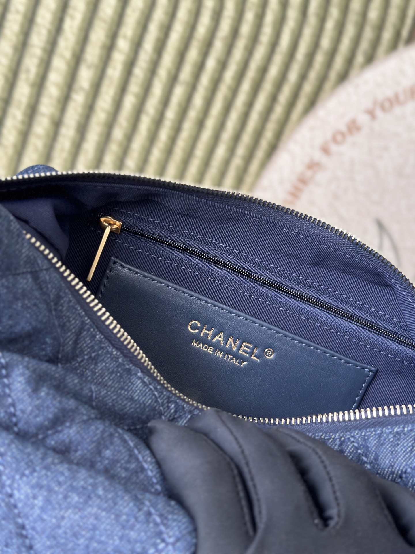 Dark Blue Denim Multi-Pocket Hobo Bag with Gold Hardware - Mocuir