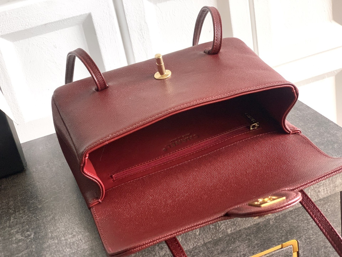 Preppy Coco Small Flap Bag (AS4818) in Burgundy Grained Calfskin with Gold-Tone Hardware, 26P Pre-Fall Collection - Mocuir