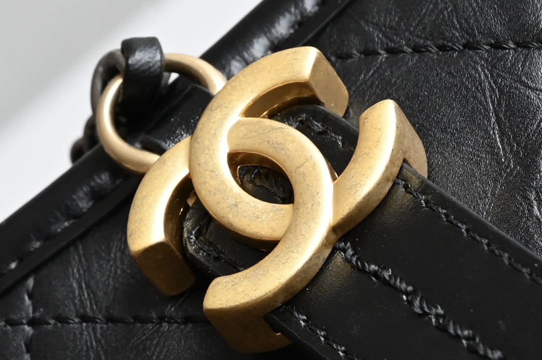 Gabrielle Small Hobo Bag in Black Aged & Smooth Calfskin with Mixed Gold & Silver Hardware (Model A91810) - Mocuir