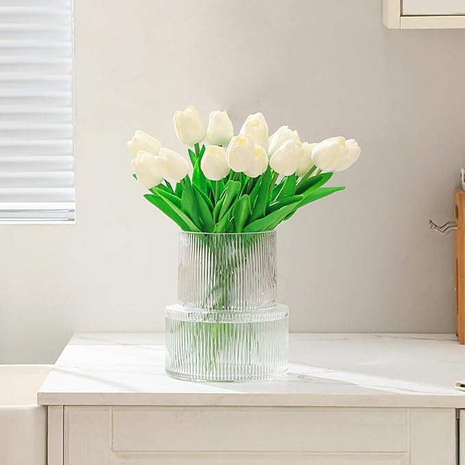 VASEA Ribbed Glass Vase, Flower Vase