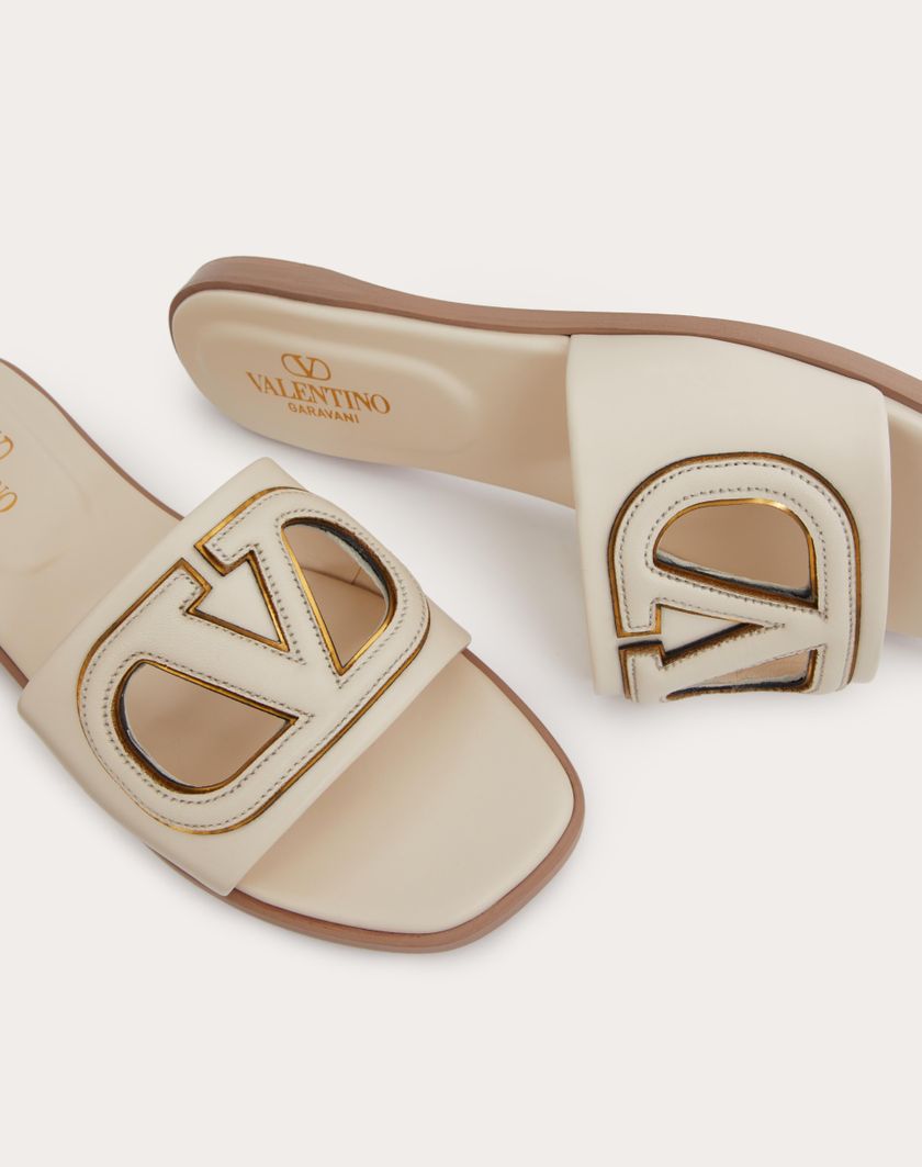 VLOGO CUT-OUT CALFSKIN SLIDE SANDAL