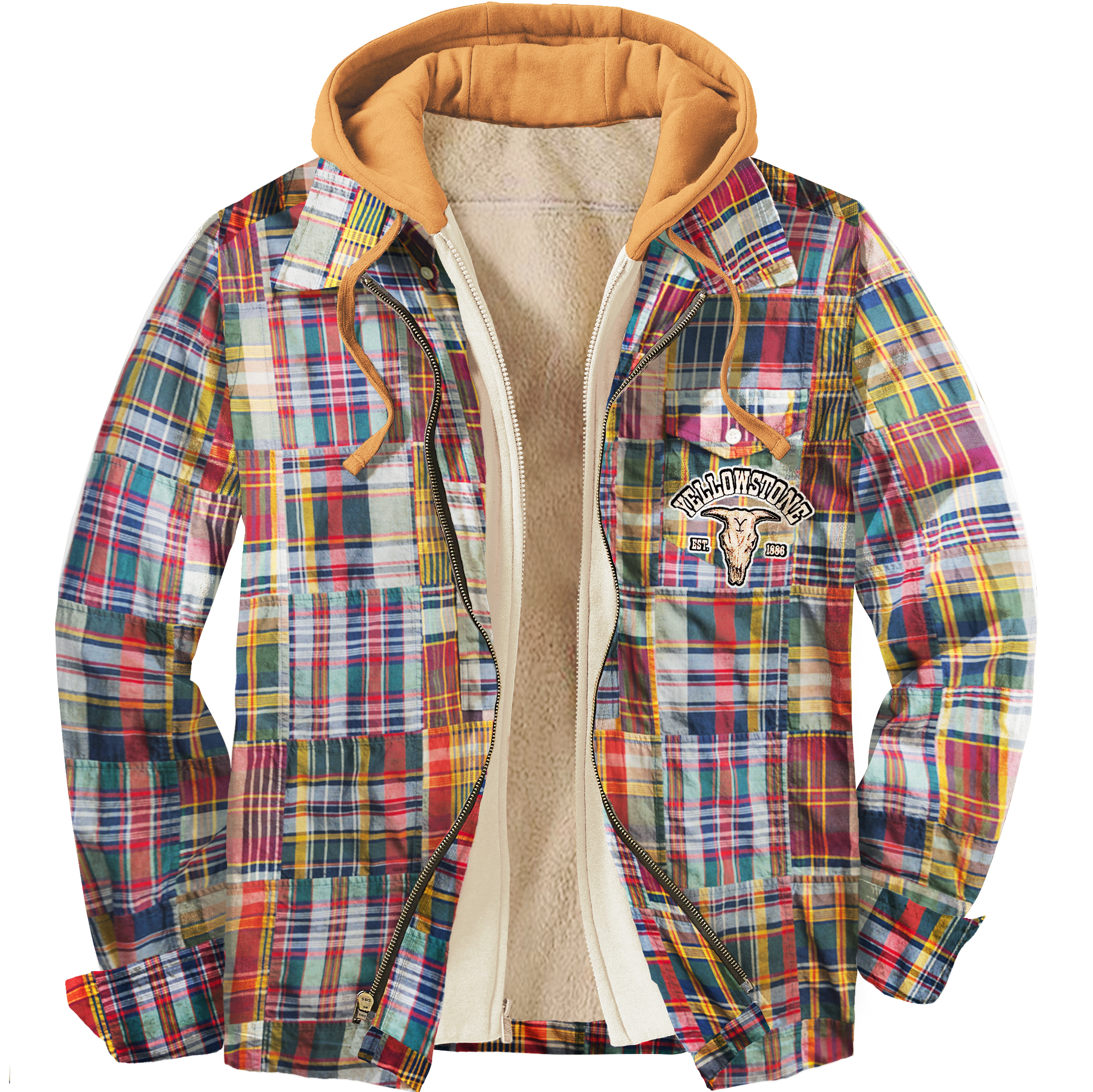 Men's Unisex Patchwork Check Yellowstone Western Shirt Hooded Jacket