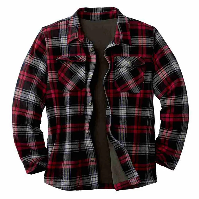 Lapel Collar Casual Long-sleeved Plaid Jacket Shirt