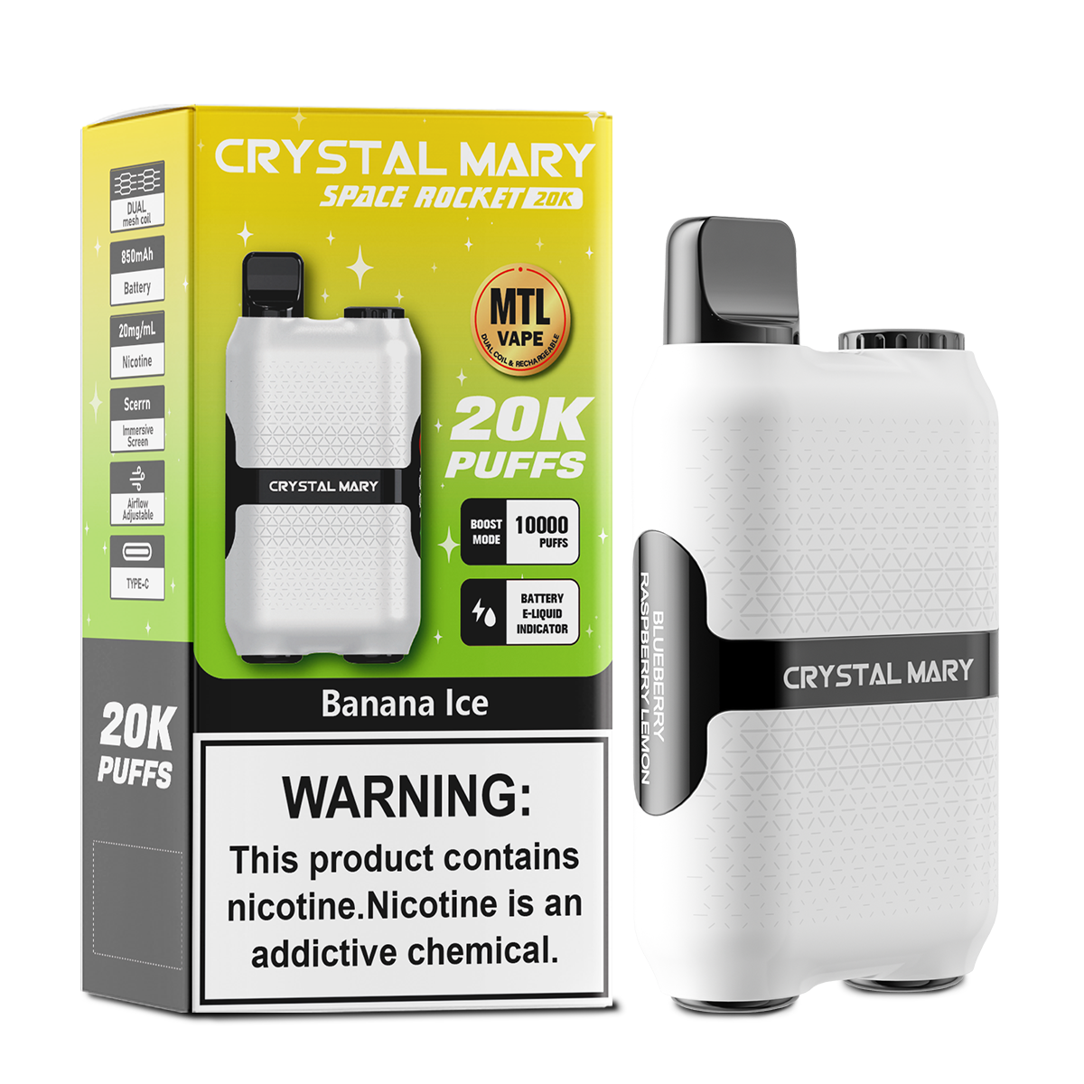 （3 pieces）CRYSTAL MARY 20000 20K Puffs Vape Dual Mesh LED Display Disposable Vape EU Warehouse