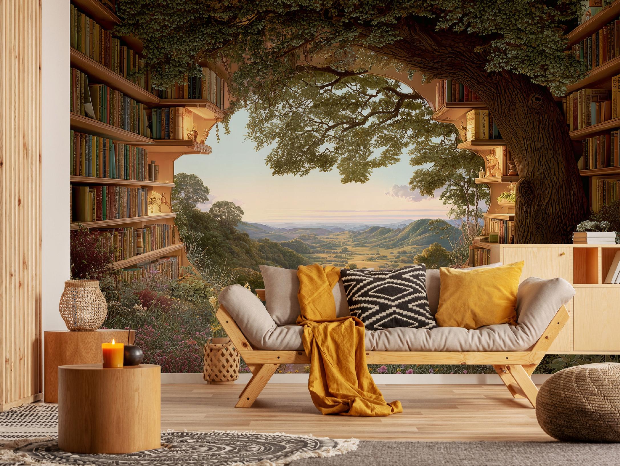 3D wall mural tree library bedroom living room wallpaper non-woven