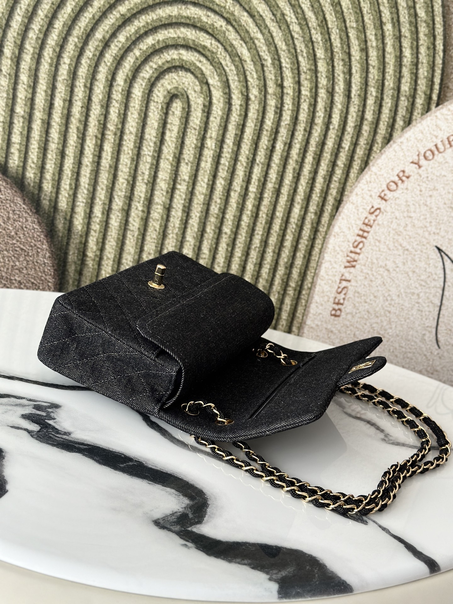 Black Denim Quilted Medium Classic Flap Bag with Gold Hardware - Mocuir