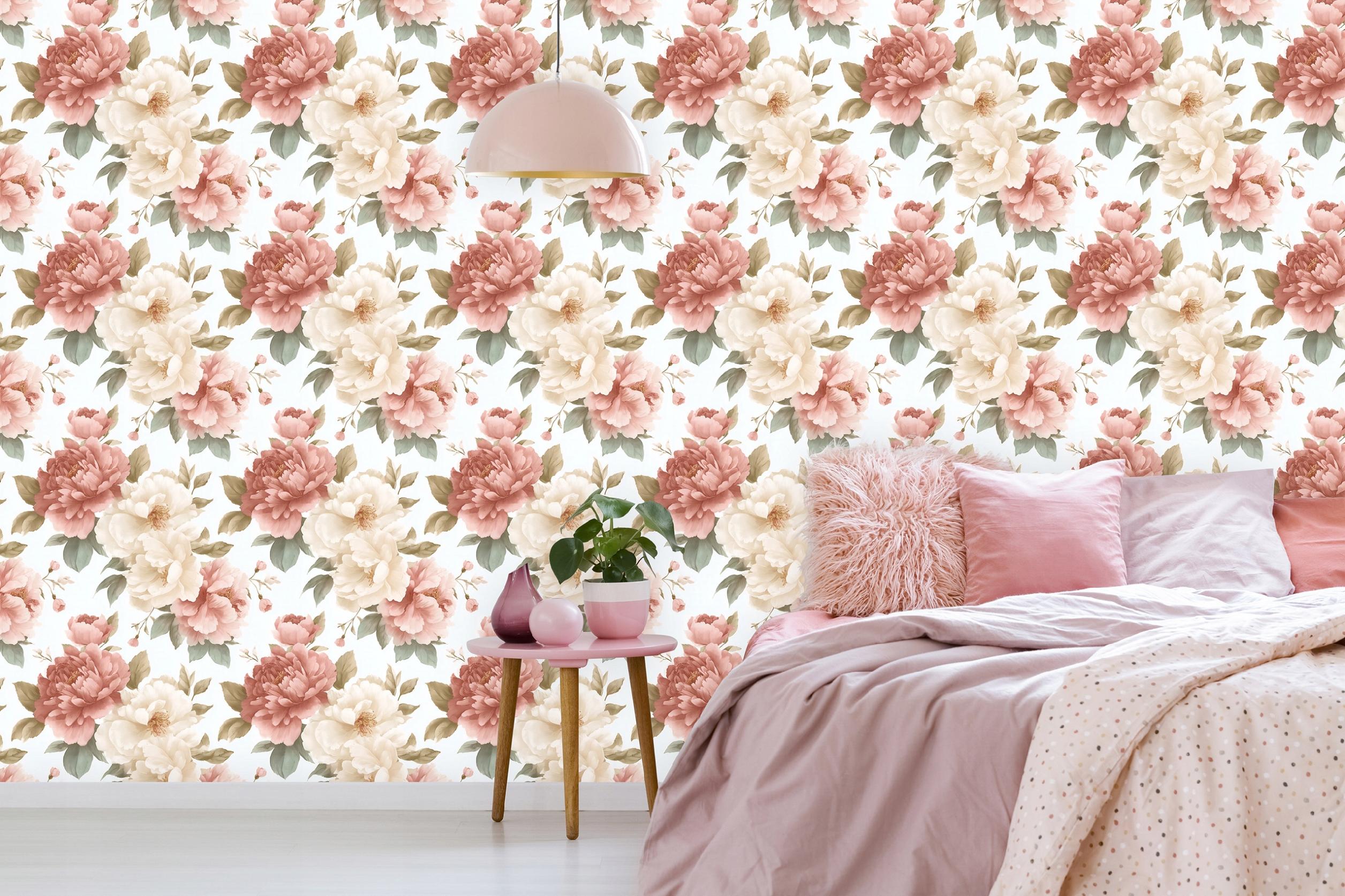 Wallpaper flowers roses peonies romantic non-woven fabric wall living room bedroom