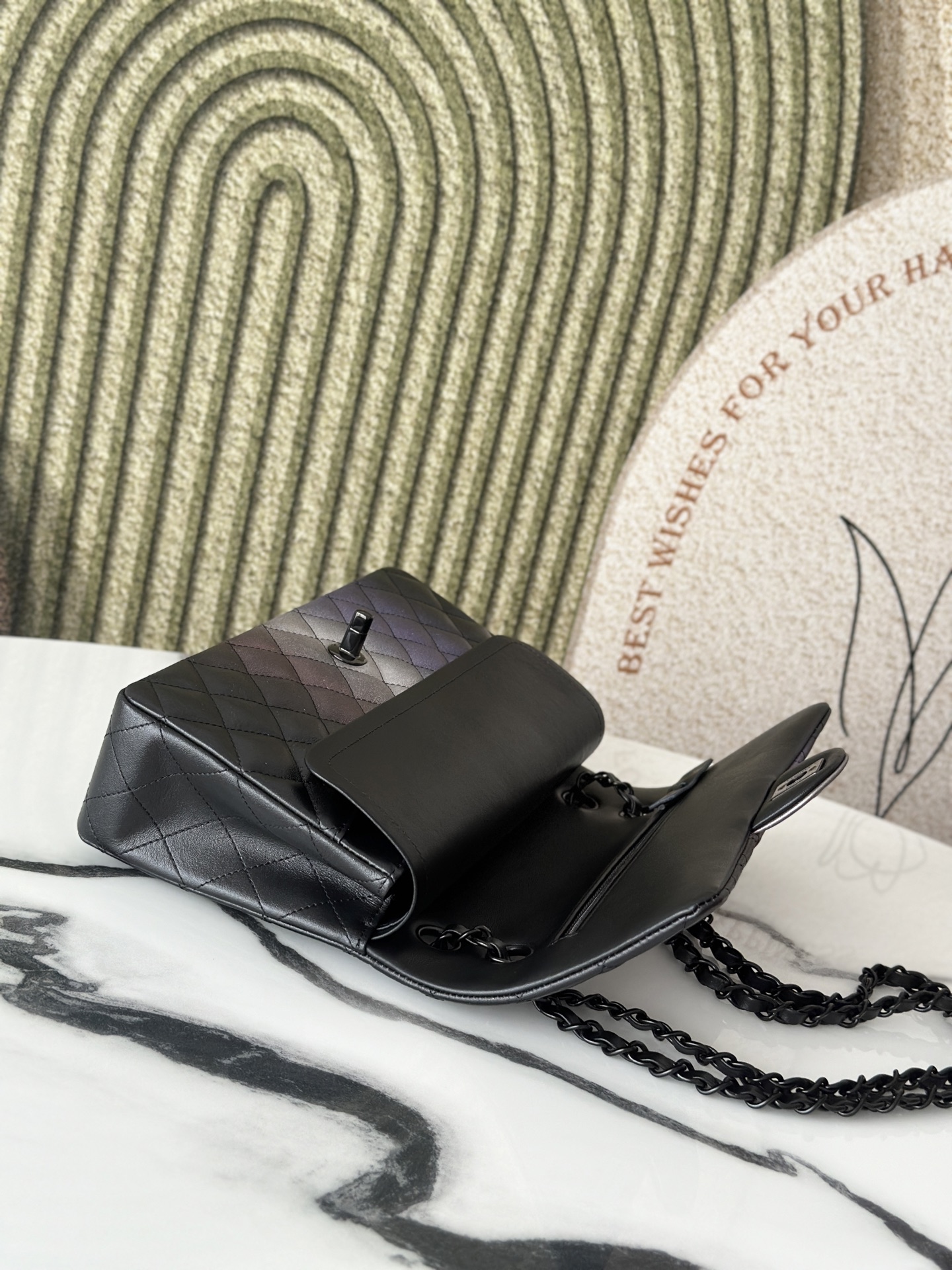 Classic Flap Medium Bag in Gradient Ombre Purple Lambskin with So Black Hardware (Model A01112) - Mocuir