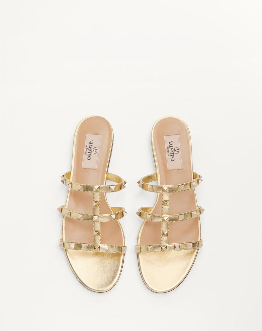 ROCKSTUD LAMINATED NAPPA SLIDE SANDAL