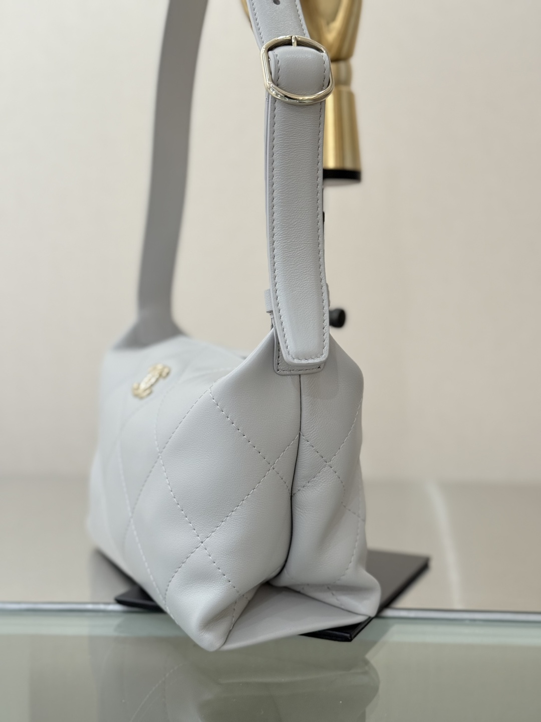 26P Hobo Shoulder Bag in Light Grey Quilted Lambskin with Light Gold-Tone Hardware - Mocuir