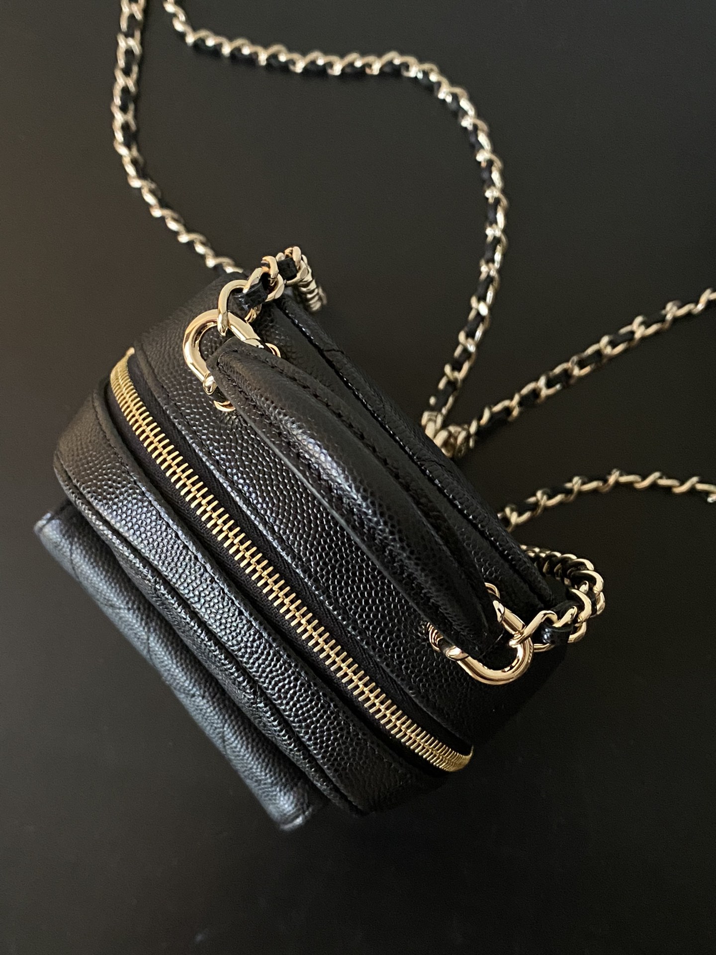 Mini Backpack with Chain (AS3787) in Black Caviar Leather with Gold-Tone Hardware, 24C Cruise Collection - Mocuir