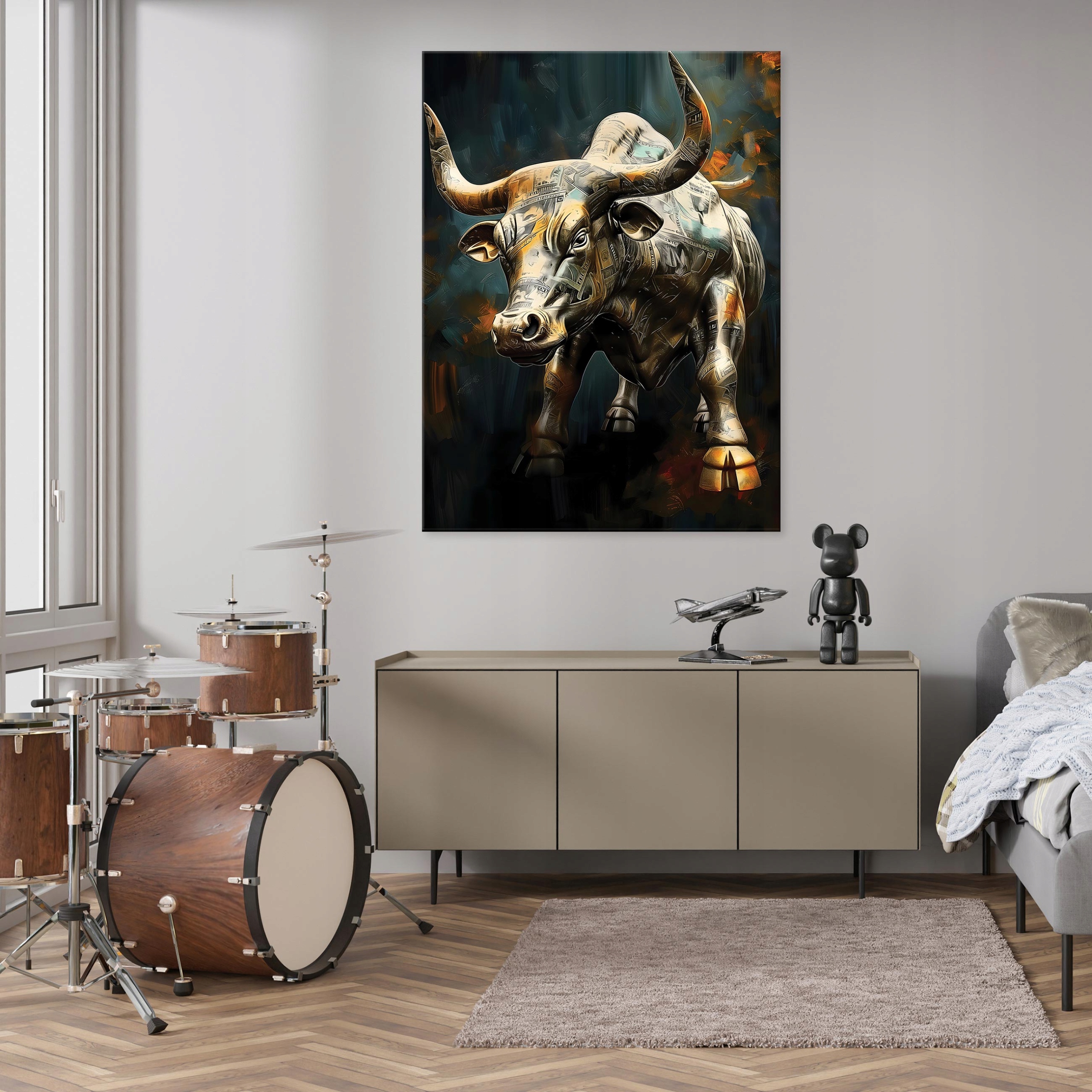 Canvas wall art motivational money bull for bedroom living room 40x30
