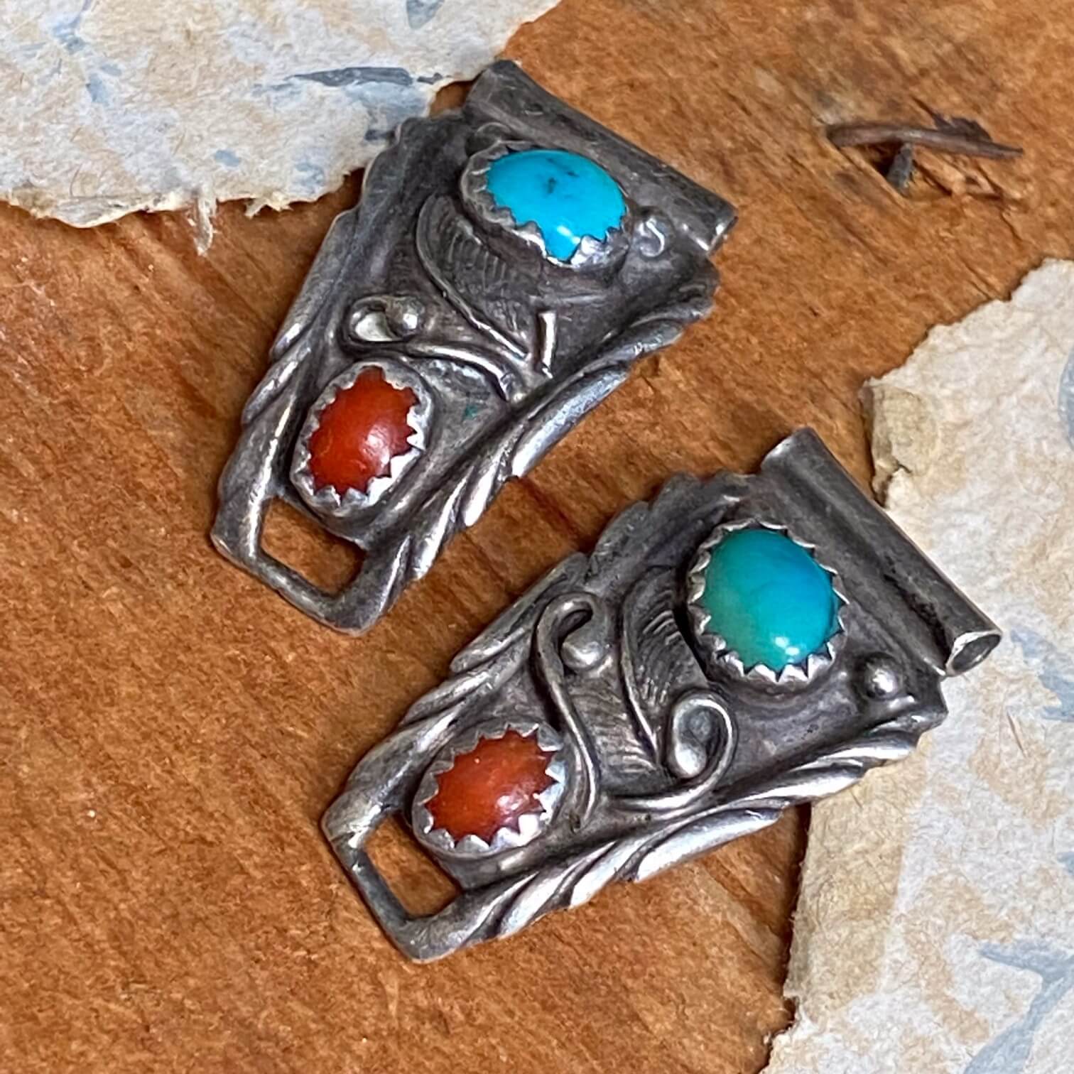Vintage Navajo Sterling Silver Turquoise Watch Band Plates