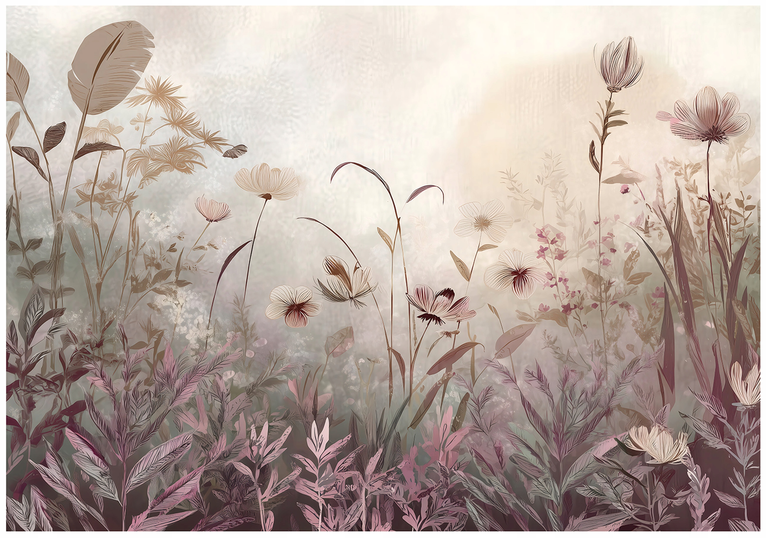Boho wildflower meadow wall mural for the bedroom or living room