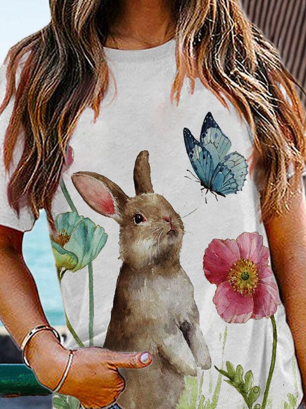 Easter Bunny Print Crew Neck T-Shirt