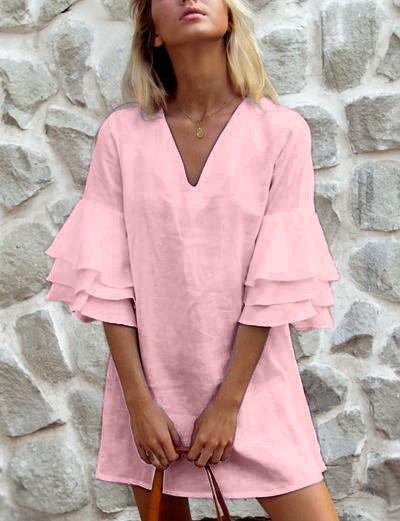 Solid Half Sleeve Mini Dress