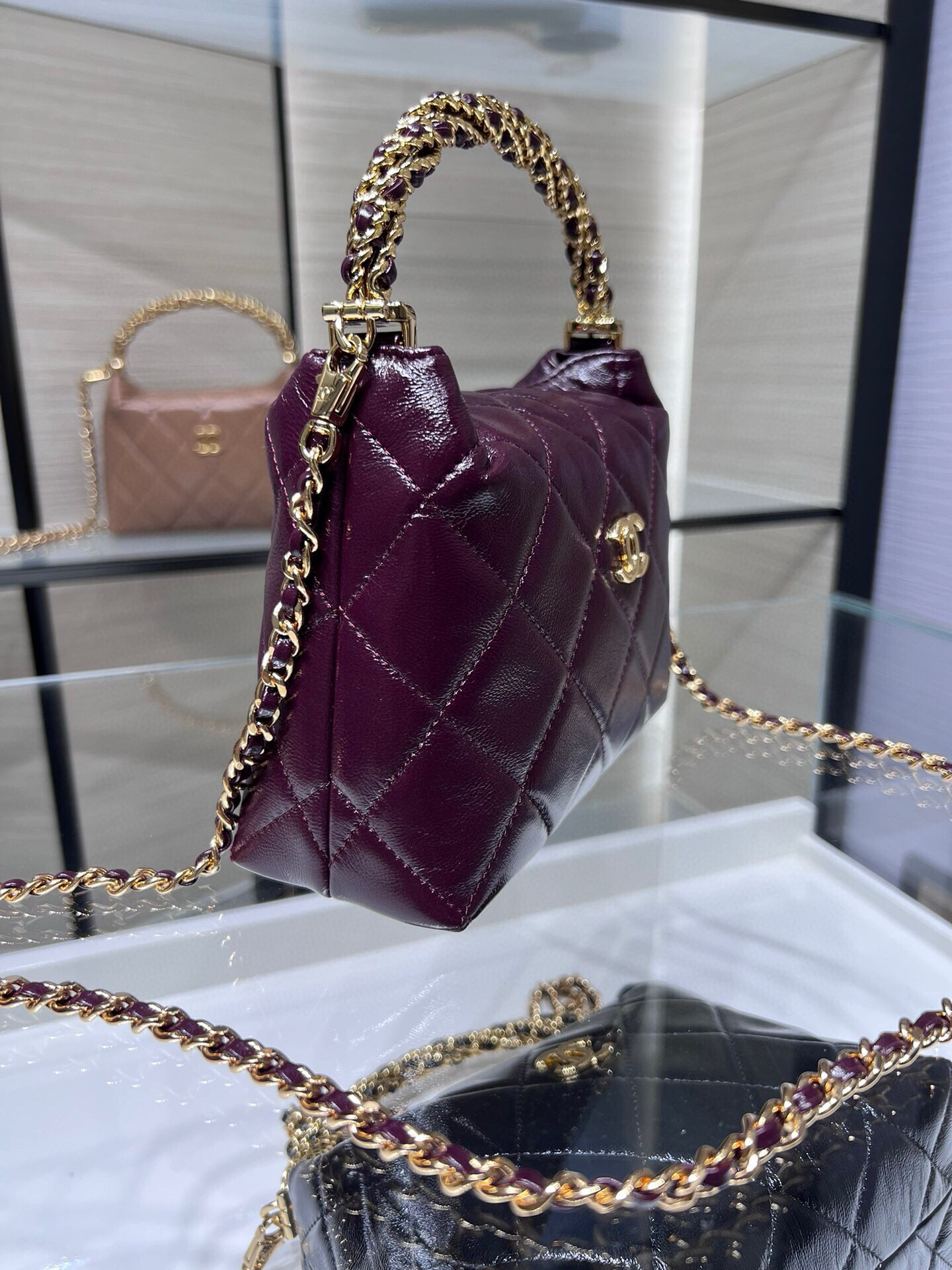 Mini Hobo Bag with Top Handle（Burgundy） - Mocuir