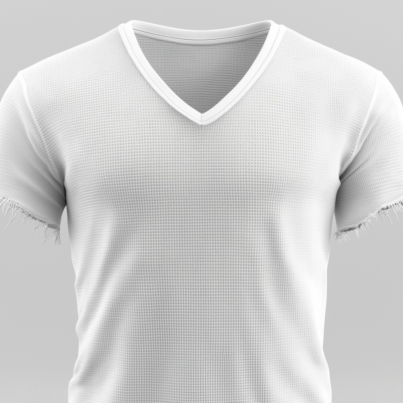 Men's V Neck Short Sleeve Raw Edge Waffle T-Shirt