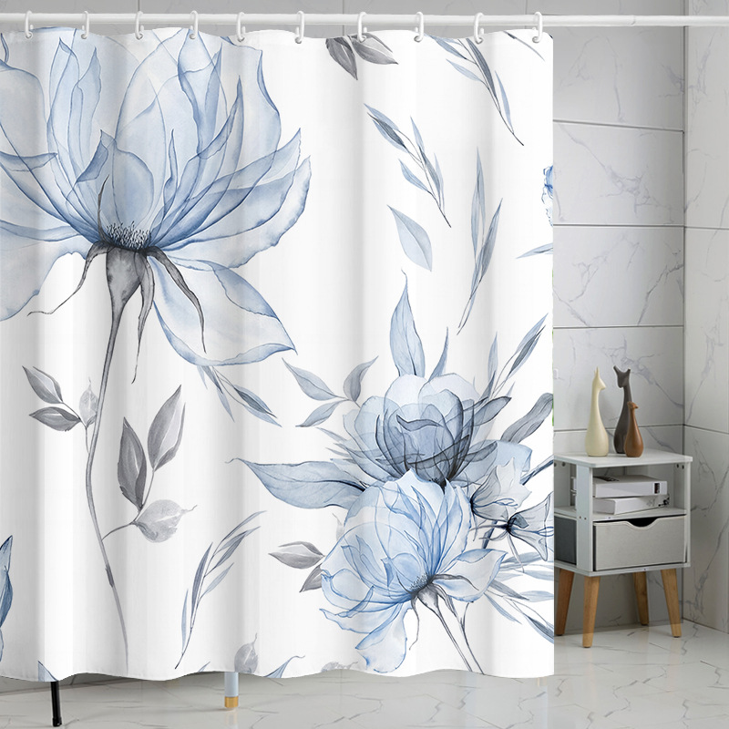 Digital printing watercolor ink flower simple geometric shower curtain waterproof and moisture-proof sanitary interval
