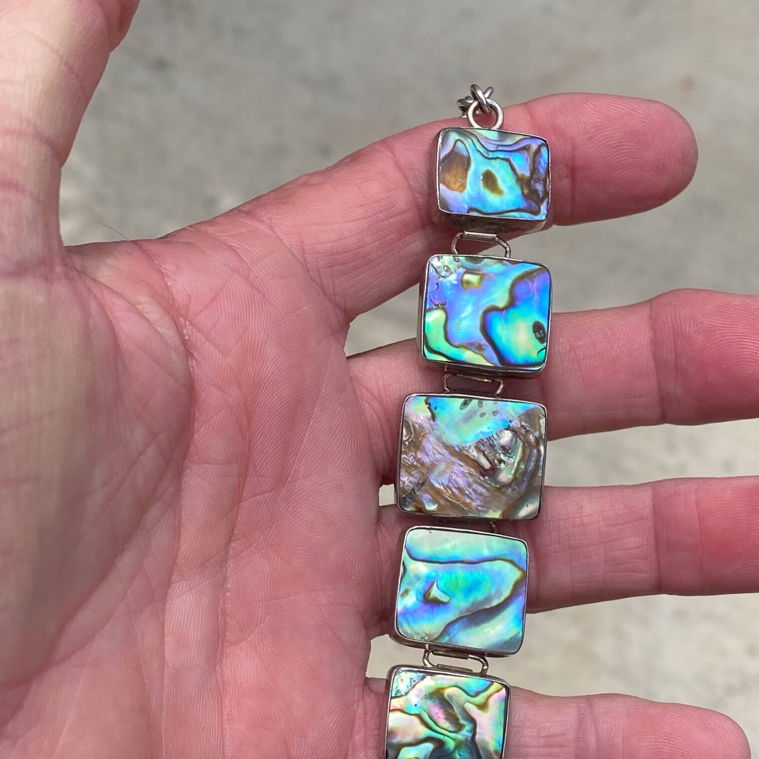 Paua Abalone Panel Bracelet Sterling Silver