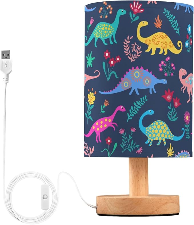 TWINKLETALE Table Lamp Dinosaur Floral Pattern Nightstand Lamp