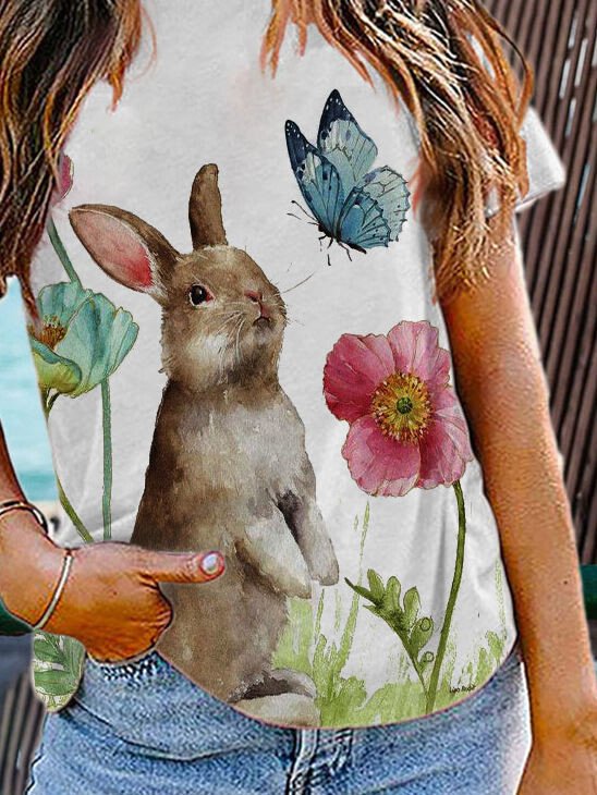 Easter Bunny Print Crew Neck T-Shirt