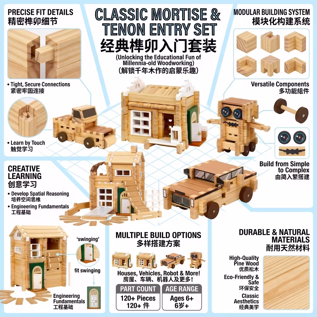 Multi-Model Mortise and Tenon Wooden Building Set 百变造型榫卯木质拼装套装